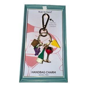 TRUE TO FORM WINE BOTTLE GLASS CHEESE CORK HANDBAG CHARM NEW